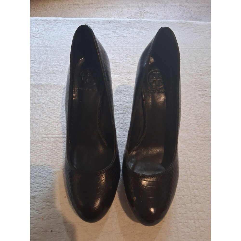Tory Burch Black Croc-Embossed Leather Pumps
